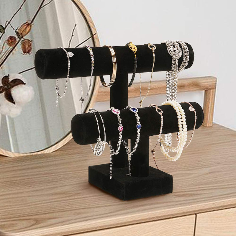 [Australia] - ShellKingdom Jewelry Display, 2 Tier Jewelry Holder for Necklace Bracelet and Watch Display, Table Top Holder Display Stand,Velvet T Bar Jewelry Tower (2 tier) 