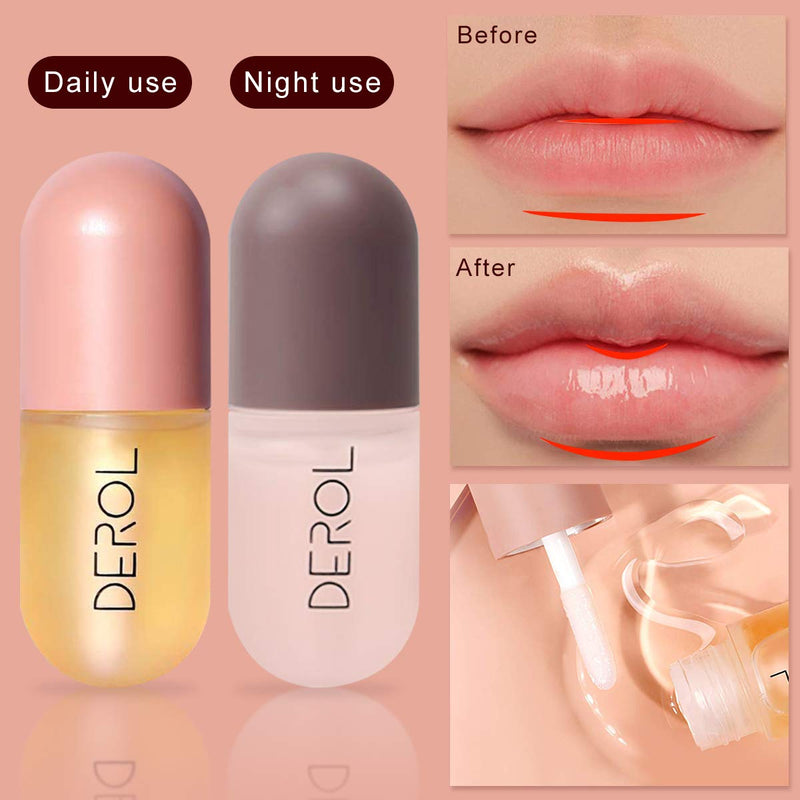 [Australia] - Natural Lip plumper, 2 Pcs Lip Enhancer Including Day and Night Lip Plumping Balm, Plant Extracts Plumping Lip Serum, Lip Care Serum for Fuller & Hydrated Sexy Lips（5.5MLX2) 