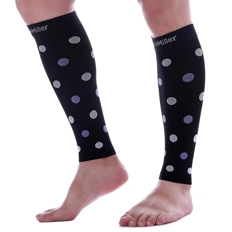[Australia] - Doc Miller Calf Compression Sleeve Men Women, 20-30mmHg Medical Grade Leg Compression Sleeve for Shin Splints, Varicose Vein & Calf Muscles Recovery, 1 Pair Medium Black Violet White Polka Dots Black/VioletWhite 