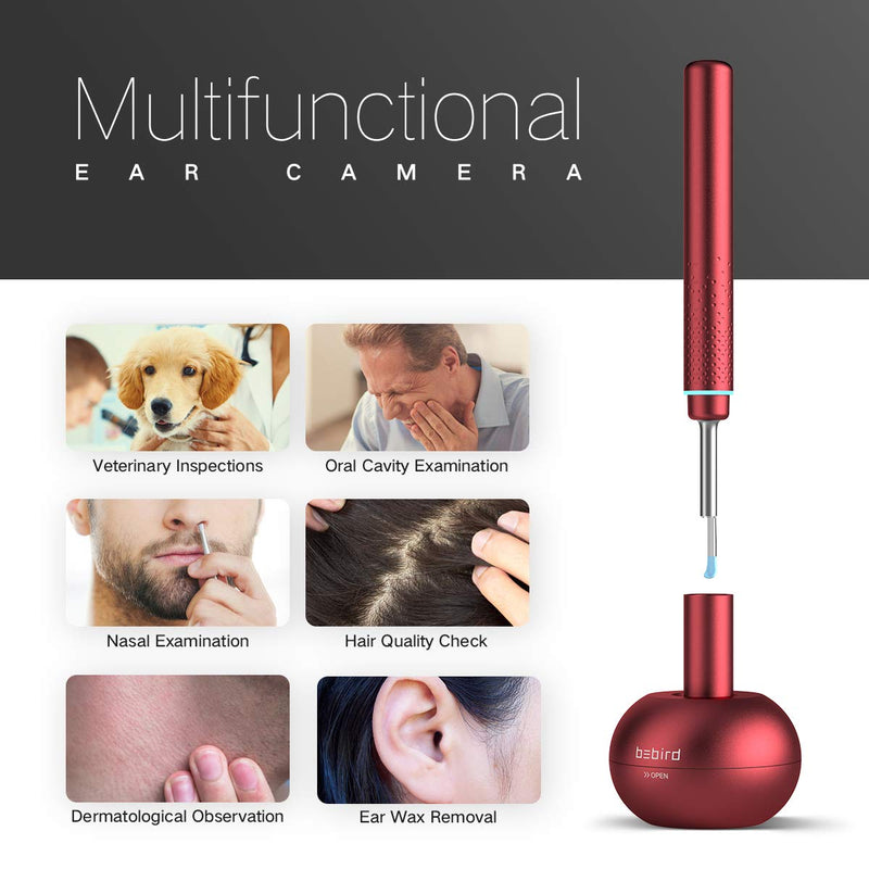 [Australia] - BEBIRD M9 Pro Ear Wax Removal Tool, Wireless Ear Endoscope Camera 1080P FHD with 6 LED Light, Waterproof 3.5mm Ultra-Thin Ear Scope Temperature Control for All Mobile Devices (Red) Red 