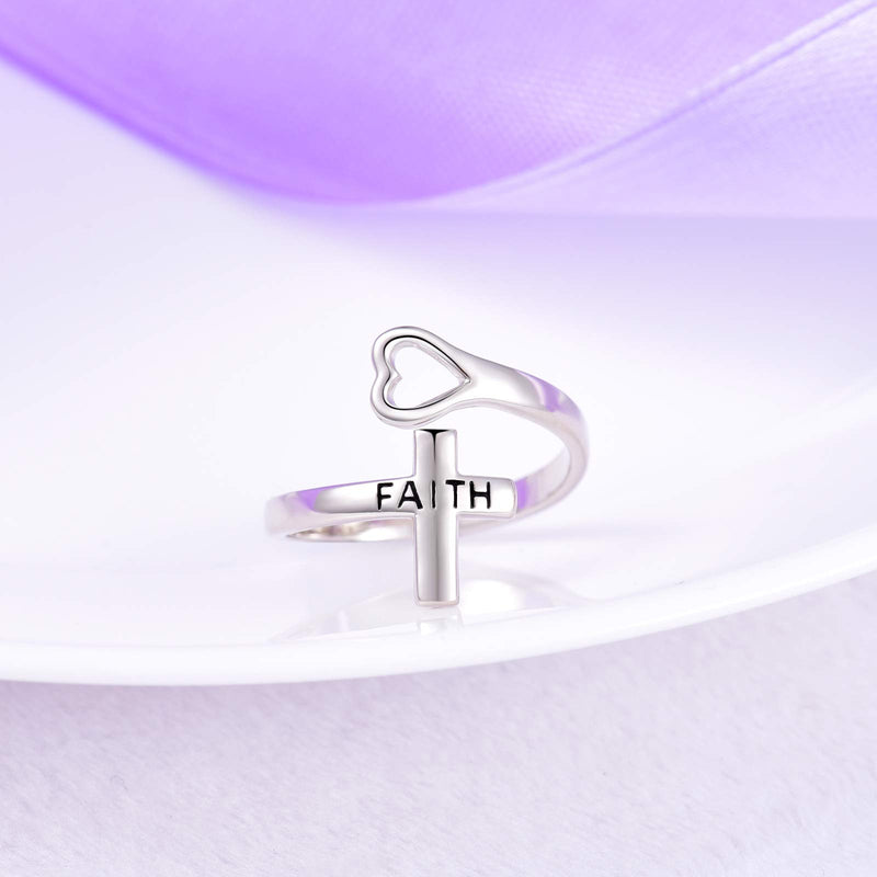 [Australia] - Hioed Sterling Silver Faith Cross Ring Wrap Open Adjustable Rings Inspirational Jewelry Gifts for Women Teen Girls 