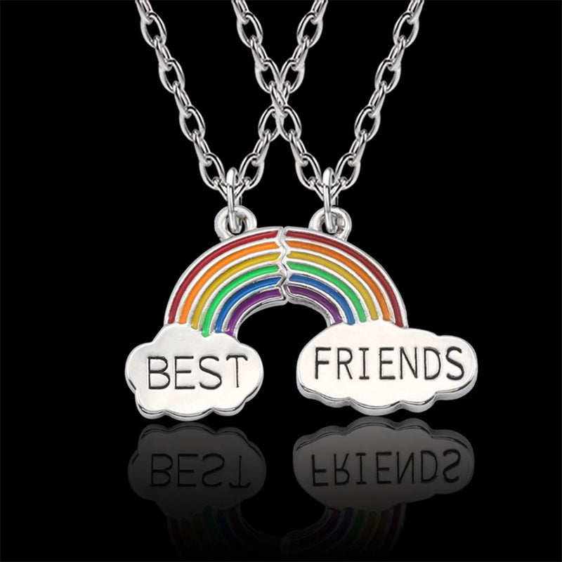 [Australia] - Best Buds BFF Best Friends Matching Heart Pendant Necklaces Teen Forever Friendship Birthday Gift Rainbow 