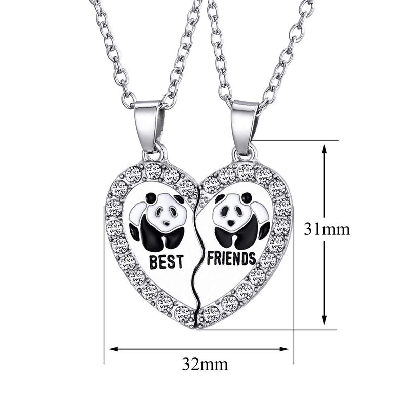 [Australia] - HooAMI Best Friends Necklaces Rhinestone Panda Animal Split Heart Pendant BFF Necklace 2pcs A1 Panda-silver 