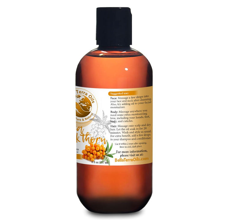 [Australia] - NEW Sea Buckthorn Oil. 8oz. Cold-pressed from Berry. Unrefined. Organic. 100% Pure. Non-comedogenic. Relieves Symptoms of Eczema, Psoriasis, Acne. Natural Moisturizer. For Hair, Skin, Stretch Marks. 