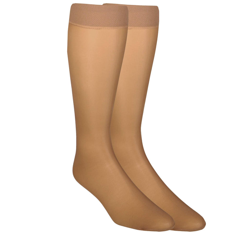 [Australia] - NuVein Sheer Compression Stockings for Women, 8-15 mmHg Support, Light Denier, Knee High, Closed Toe Beige Large 