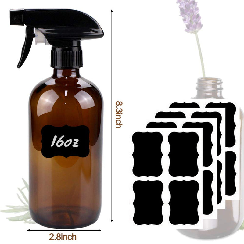 [Australia] - Glass Spray Bottle, Bontip Amber Glass Spray Bottle Set & Accessories for Non-toxic Window Cleaners Aromatherapy Facial hydration Watering Flowers Hair Care (2 Pack/16oz) (Amber) 