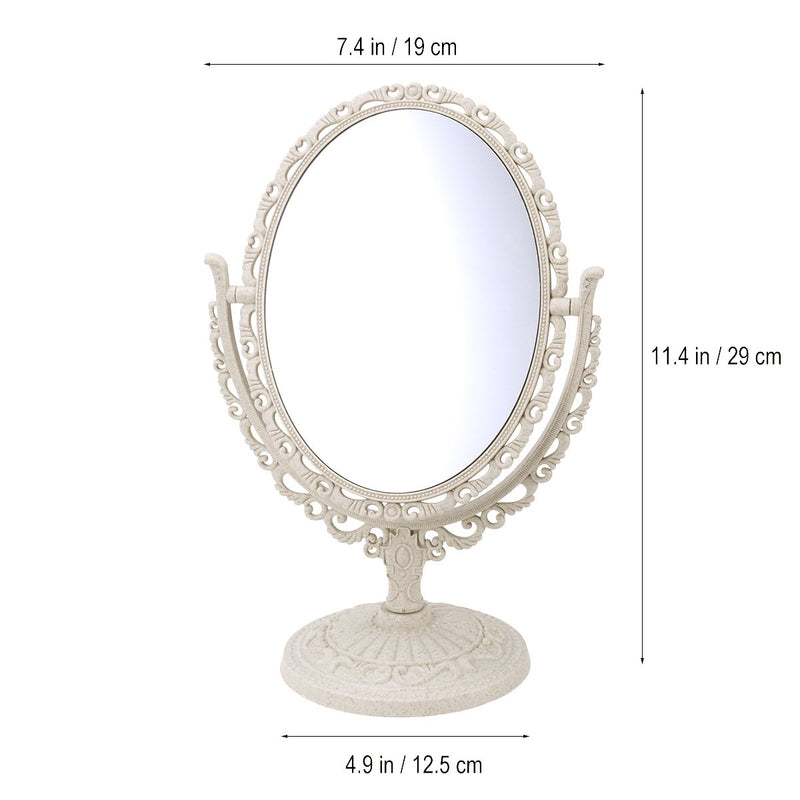 [Australia] - Frcolor Tabletop Makeup Mirror Vintage Elegant Double Sided Swivel Vanity Mirror with Side of Magnification (Oval, Beige) 