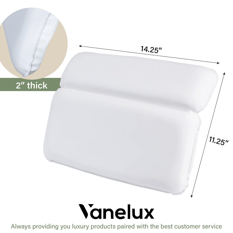 [Australia] - VANELUX Ultra Soft & Luxurious Spa Bath Pillow, With 2X Thickness & Cozy Feel, 2 panel Design To Support Back & Shoulder, For Bathtub Hot Tub And Jacuzzi, Slip Resistant (14.25 x 11.25 Inch, White) 14.25 x 11.25 Inch 