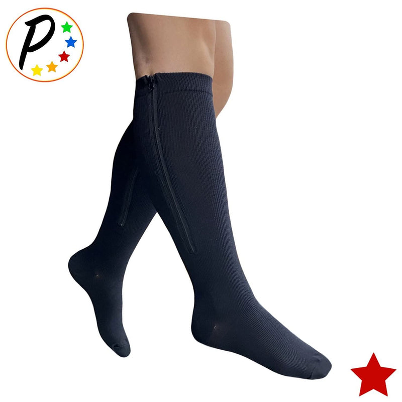 [Australia] - Presadee Double Side Zipper 20-30 mmHg Firm Compression Calf Leg Closed Toe Sock (Small-Medium, Black) Small-Medium 