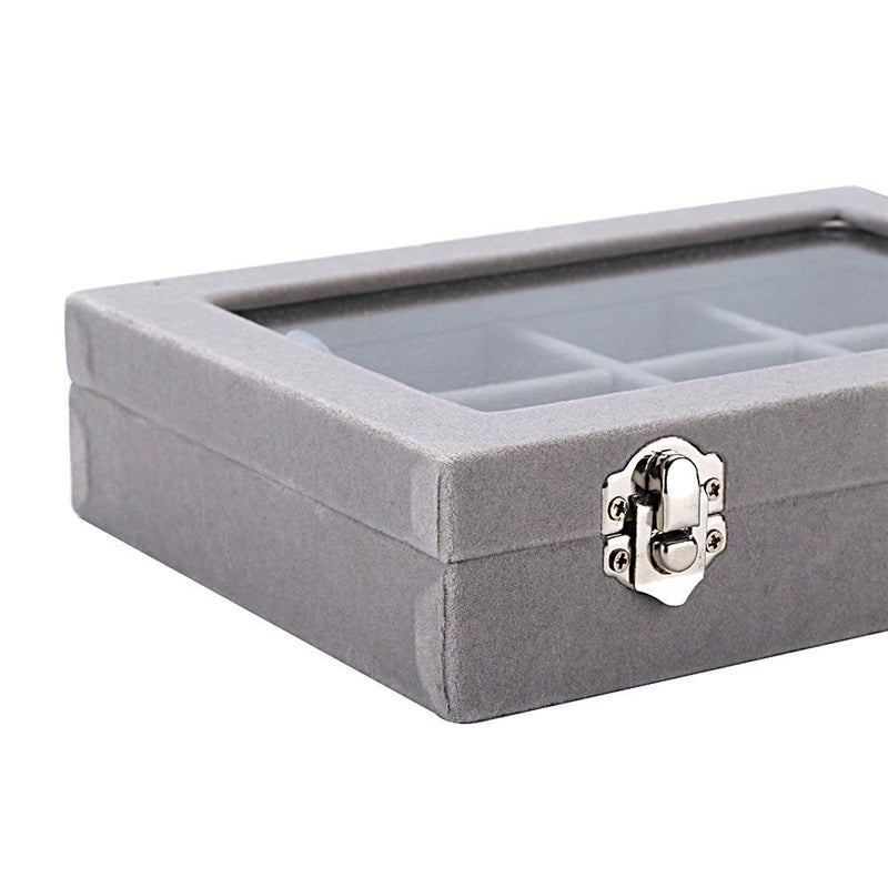 [Australia] - MeJell 24 Slot Velvet Glass Jewelry Box Organizer Rings Earrings Tray Display Storage Case Grey 