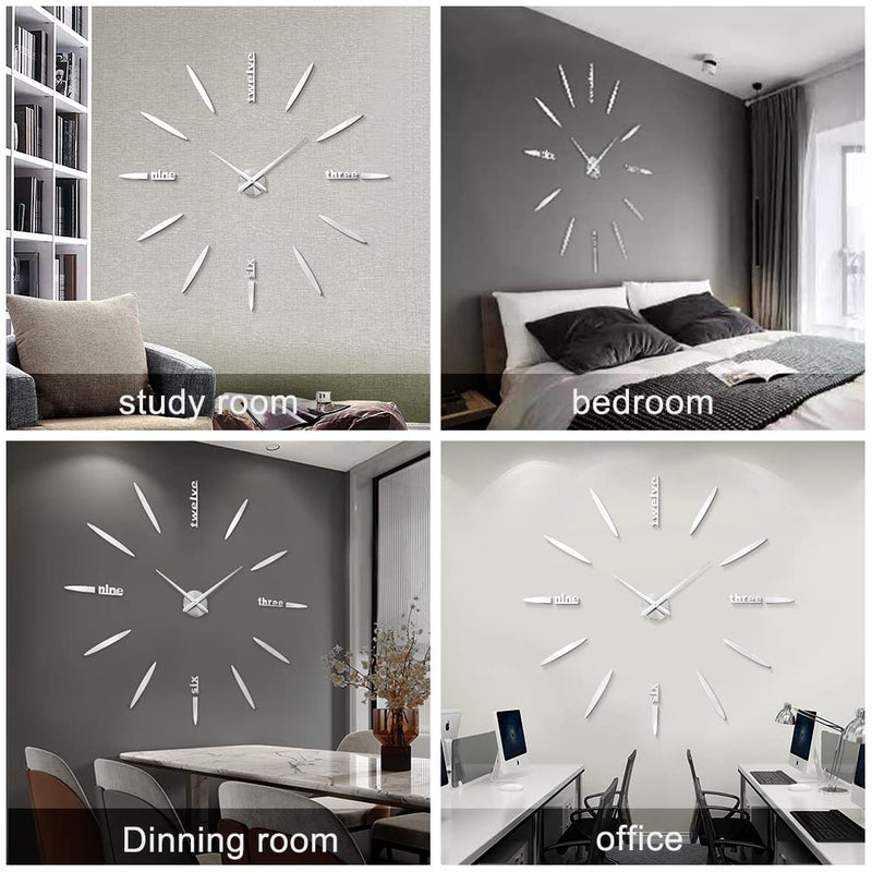 [Australia] - SIEMOO DIY Wall Clock, 3D Mirror Stickers Large Frameless Wall Clock Modern Design Watches Hours for Home Living Room Bedroom Office Decoration Gifts-Black Black 