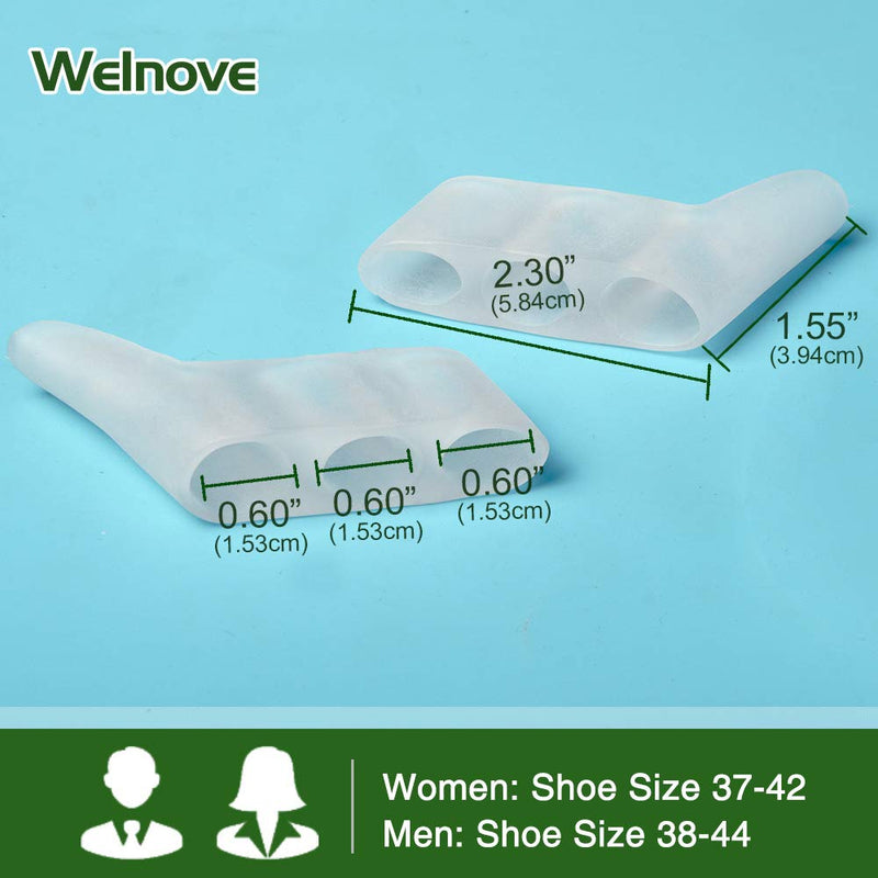 [Australia] - Welnove 8Pcs Gel Pinky Toe Separator, Three-Holes Gel Toe Separators for Curled Pinky Toes, Overlapping Toe, Blisters, Pain Relief from Friction 