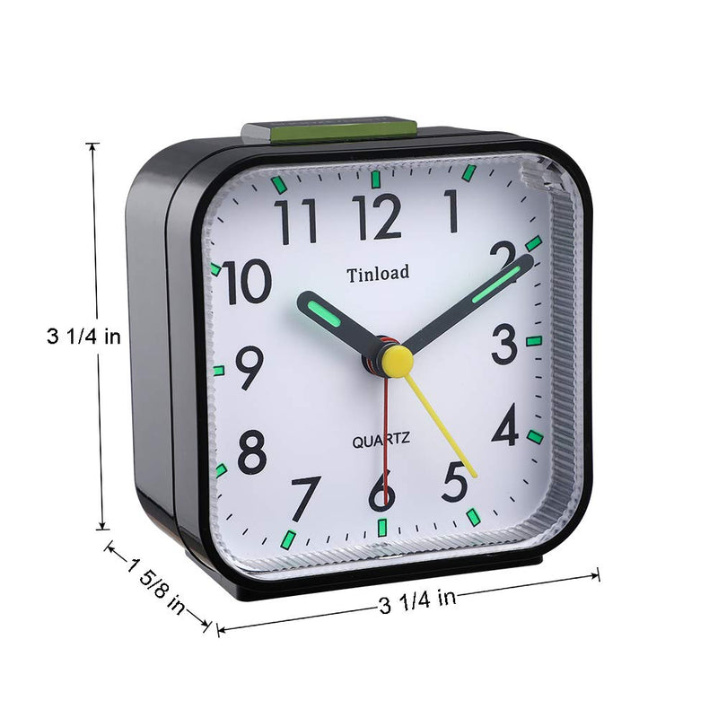 [Australia] - Tinload Small Battery Operated Analog Alarm Clock Silent Non Ticking, Ascending Beep Sounds, Snooze,Light Functions, Easy Set(Black) Black 
