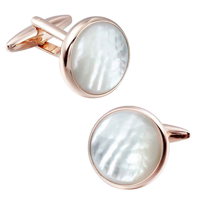 [Australia] - Mens Mother of Pearl Cufflinks and Dress Studs Set for Wedding Party Rose Gold & Beige 