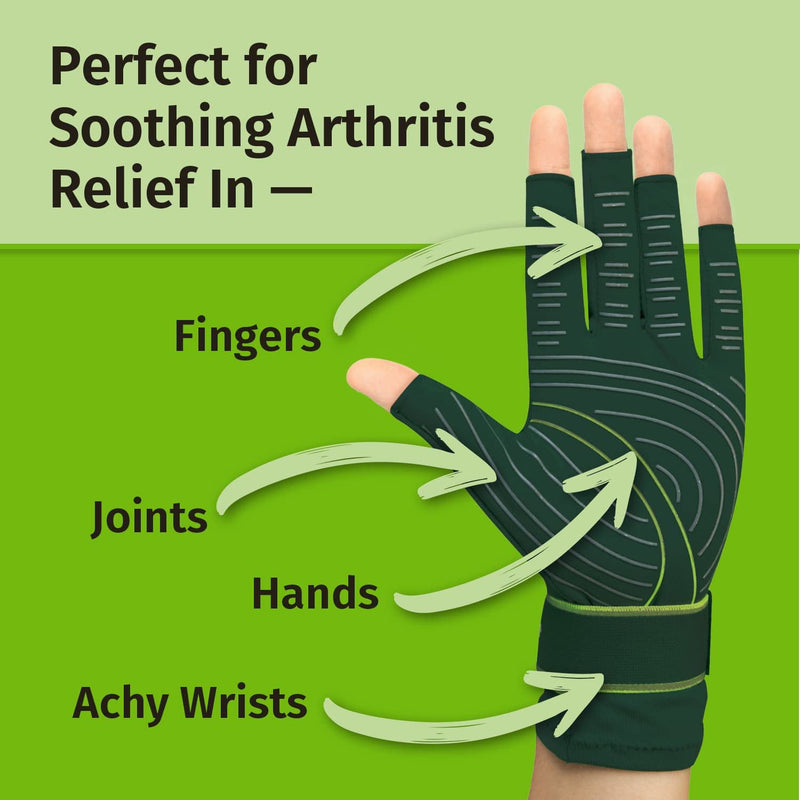 [Australia] - Hempvana Green Relief Arthritis Gloves Woven with Hemp Fibers, As Seen On TV, Advanced Compression to Help Relieve Pain & Swelling, Adjustable Wrist Strap for the Ultimate Fit, Non-Slip Grip, S/M Small/Medium (Pack of 2) 