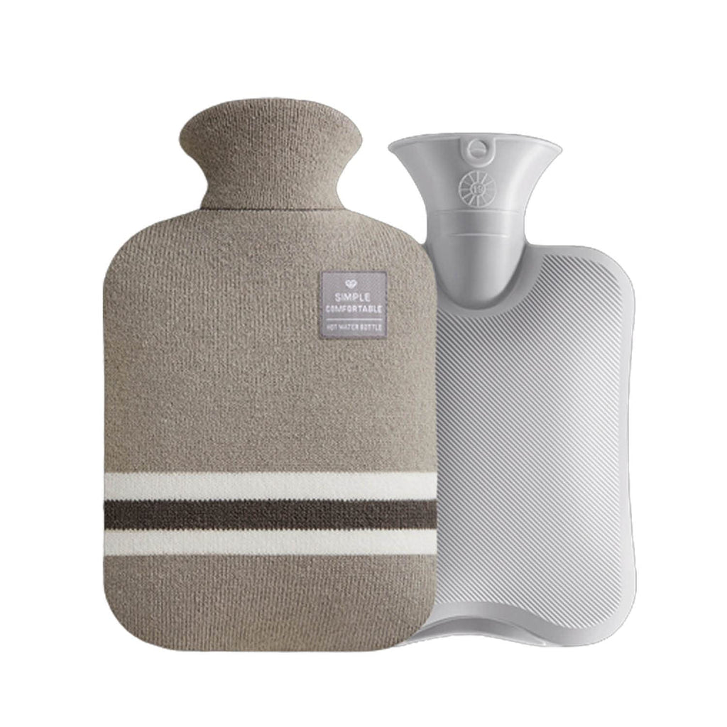 [Australia] - 2 Litre Hot Water Bottle PVC Material No Odour Hot Water Bag Knitted Shirt Stripes Can Be Heated for Winter Hand and Foot Warming (Light Grey) Light grey 