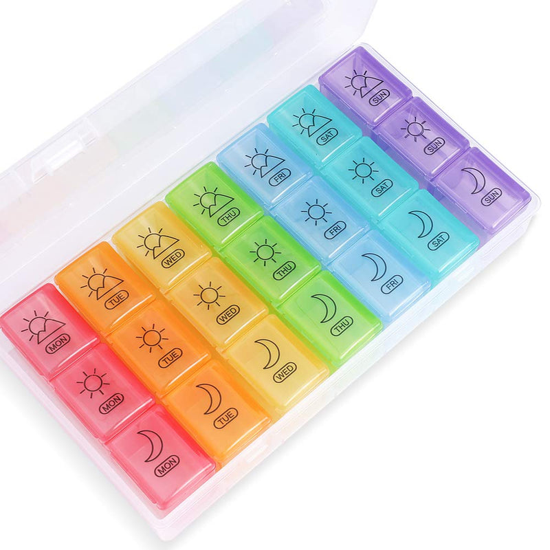 [Australia] - Pill Box Organiser 7 Day , Opret Pill Dispenser Weekly 3 Times a Day with case for Travel, Vitamin Fish Oil Container Planner BPA Free (Rainbow-Coloured) Coloured 