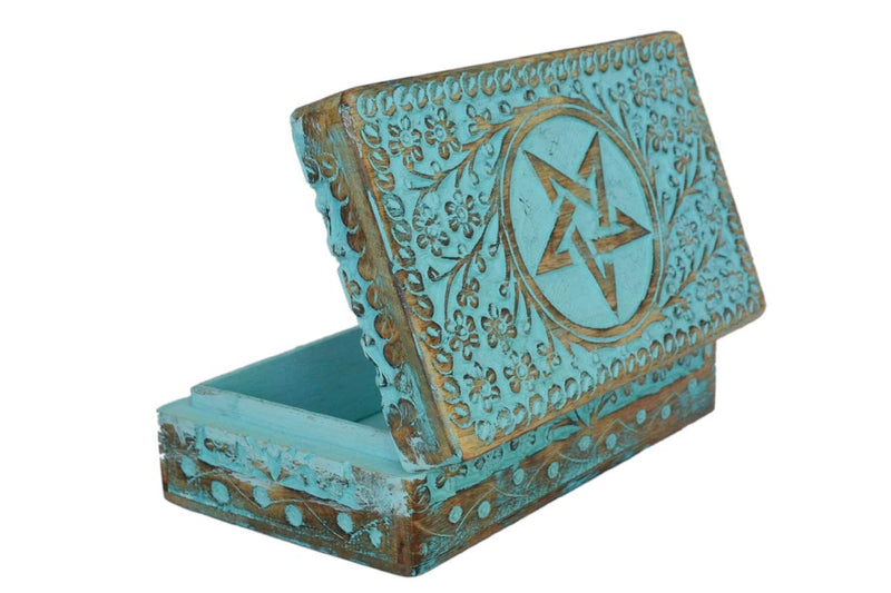 [Australia] - Wooden Decorative Jewellery Box Pentacle Organizer Keepsake Trinket Prayer Book Holder Watch Tea Bag Box Coin Collector Charms Keeper Star 