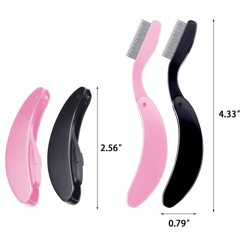 [Australia] - TecUnite Folding Eyelash Comb, Stainless Steel Teeth Eyebrow Comb Lash and Brow Makeup Brush (3 Black and 3 Pink) 