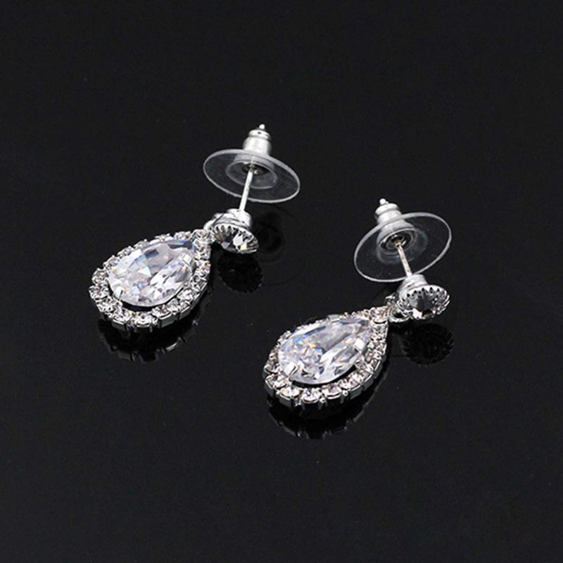 [Australia] - COCIDE Bride Wedding Jewelry Set for Women Silver Crystal Pendant Necklace Earring Set Bridal Rhinestone Teardrop Neck Accessories for Bridesmaids (Set of 3) 1SILVER 