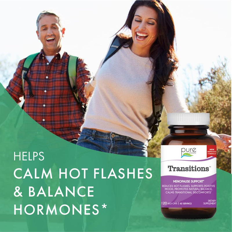 [Australia] - Pure Essence Labs Transitions - Vitamins for Women - Natural Menopause Relief Supplement - Promotes Hormone Balance, Reduces Hot Flashes, Mood Swings, Night Sweats (60 Capsules) 60 Count (Pack of 1) 
