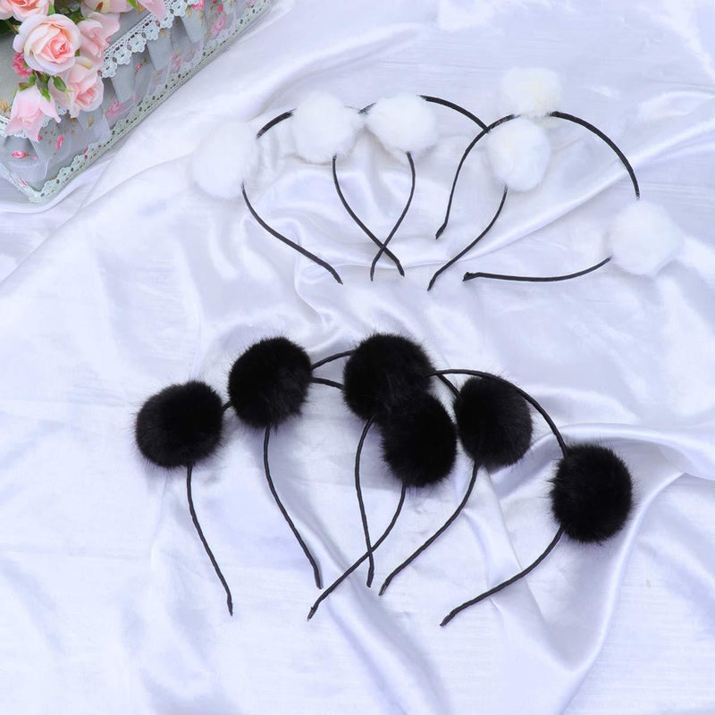 [Australia] - Minkissy 6PCS Pompon Headband Furry Pom Headband Double Pom Headband Party Hair Accessories for Kids Girls (Black/White) Picture 1 