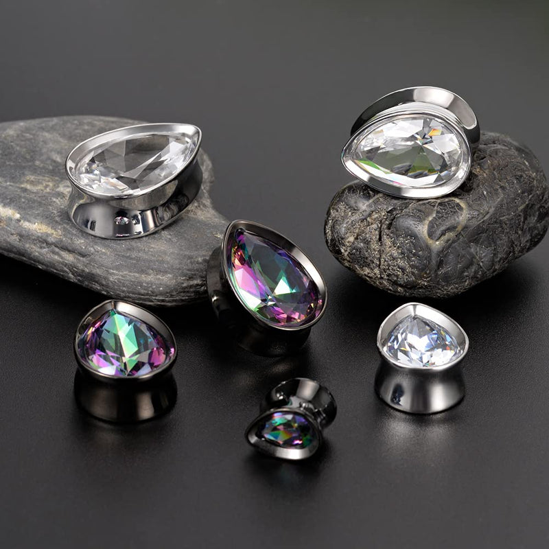 [Australia] - COOEAR 1 Pair Gauges for Ears Tear Drop Gem Ear Tunnels and Plugs Flesh Stretchers Expander 0g to 1 Inch. black 00g(10mm) 