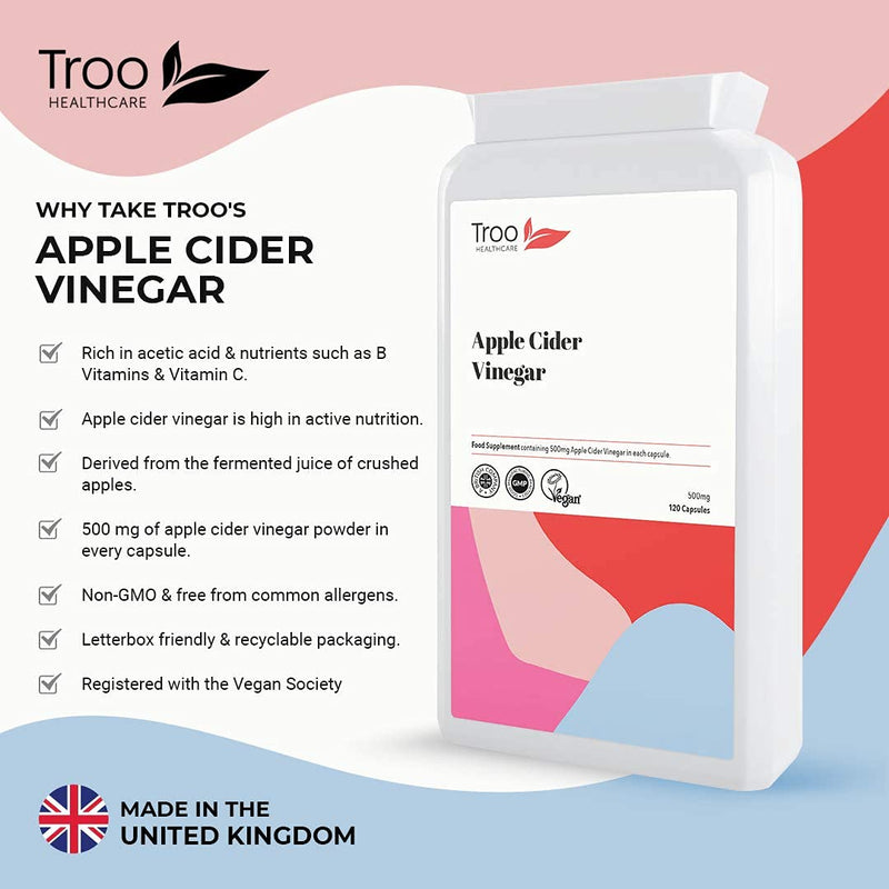 [Australia] - Apple Cider Vinegar Supplement (500mg) - 120 Capsules | UK Manufactured to GMP Standards 