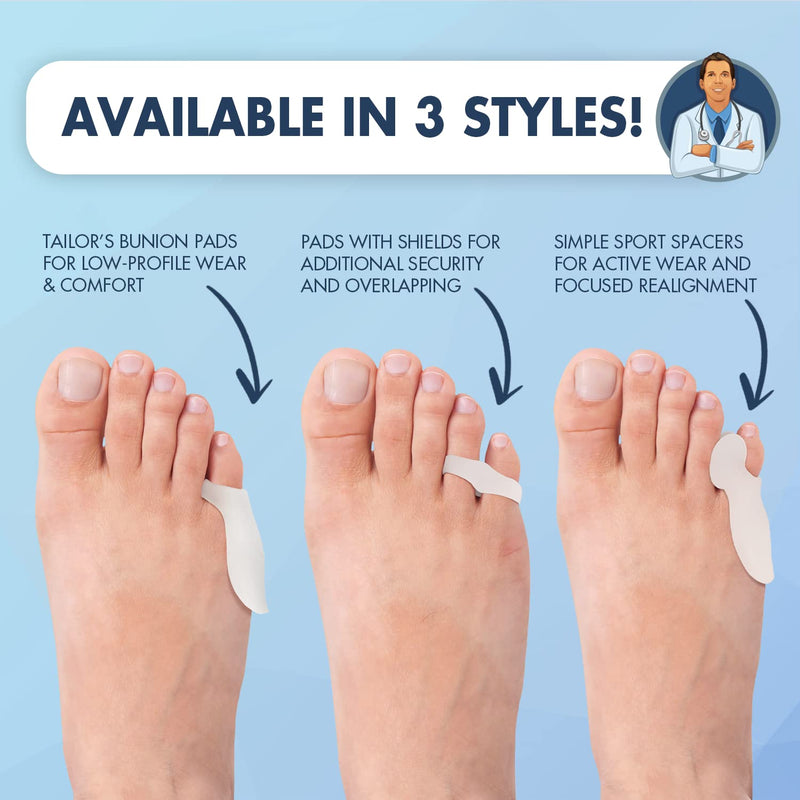 [Australia] - Dr. Frederick's Original Tailor's Bunion Shield Spacers - Soft Gel Bunionette Pads with Spacer - Tailors Bunion Pad Corrector - Fast Pain Relief for Men & Women - Pinky Toe Protection - 6 ct. 