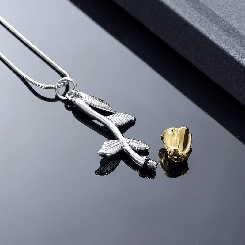 [Australia] - Rose Flower Cremation Jewelry Urn Necklaces for Ashes, Cremation Ash Jewelry Memorial Pendants for Human Pets Ashes Yellow-Silver 