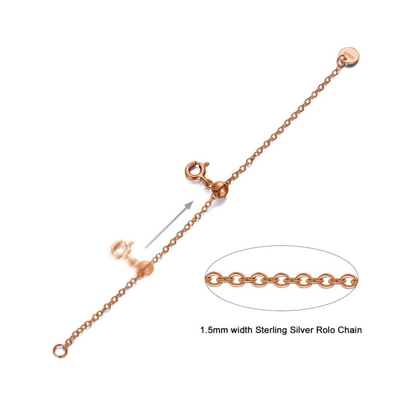 [Australia] - 1pc 925 Sterling Silver 1.5mm Necklace Extender Chain 4inch Bracelet Anklet Single Bead Extension Adjustable Length 1pc-rose-gold-plated-silver 