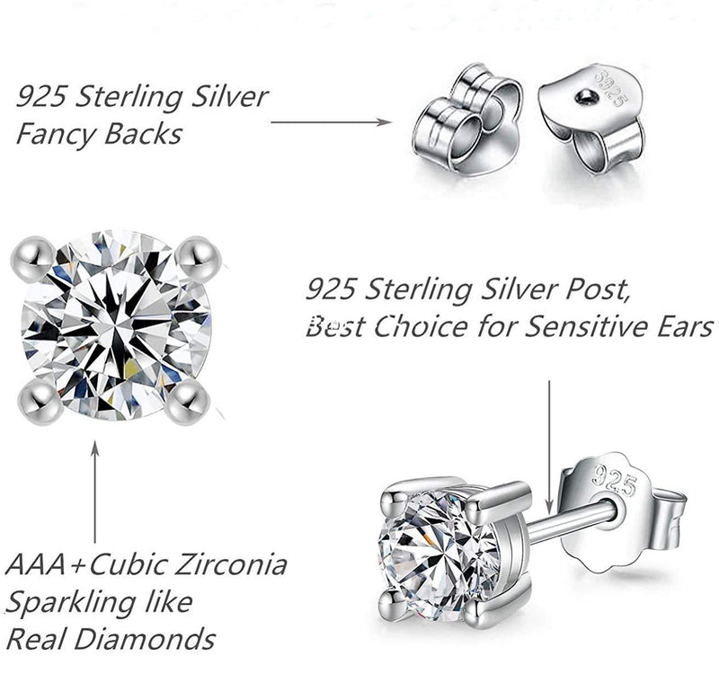 [Australia] - Gulicx 3-7mm 925 Sterling Sliver Stud Earring for Women, Hypoallergenic 14K White Gold Plated Round CZ Cubic Zirconia Simulated Diamond Unisex Cartilage Stud Earrings, Gift for Women Men Girls Teens silver(7mm) 