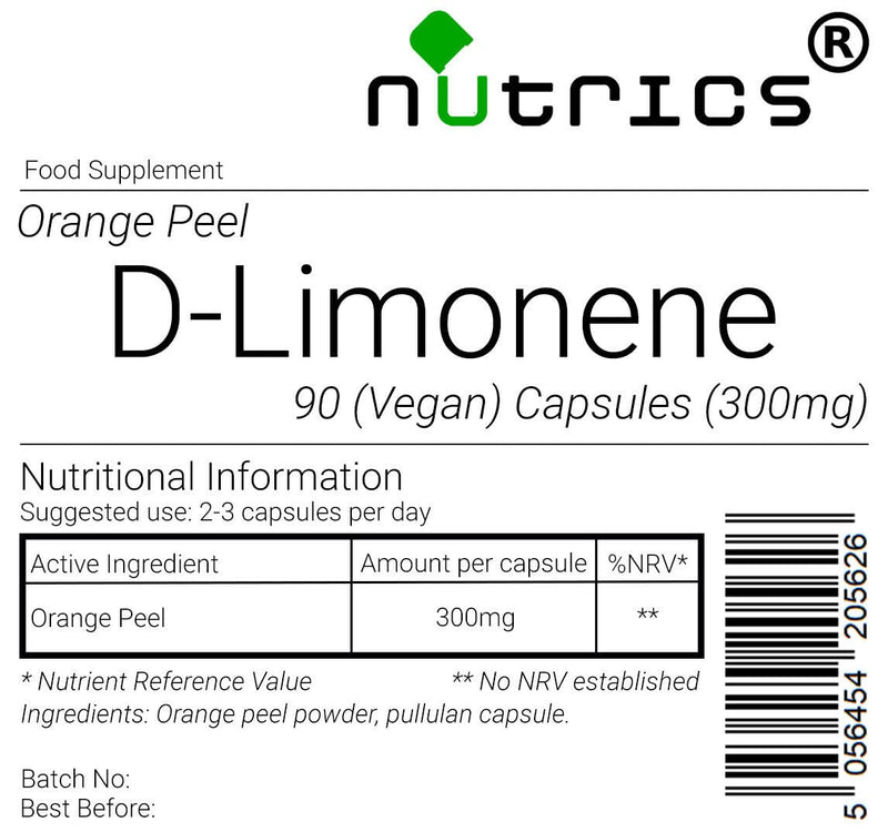 [Australia] - Nutrics® D Limonene 300mg 90 V Capsules (1 Month Supply) Suitable for Vegan Vegetarian Halal Kosher 