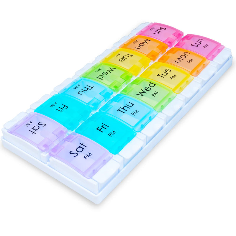 [Australia] - Viomicia Pill Box 7 Day 2 Times a Day Easy to Open Pill Organiser with Push Button Pop Open Design Medicine Storage Box with Large 14 Compartments Tablet Organiser to Hold Vitamins and Medication 