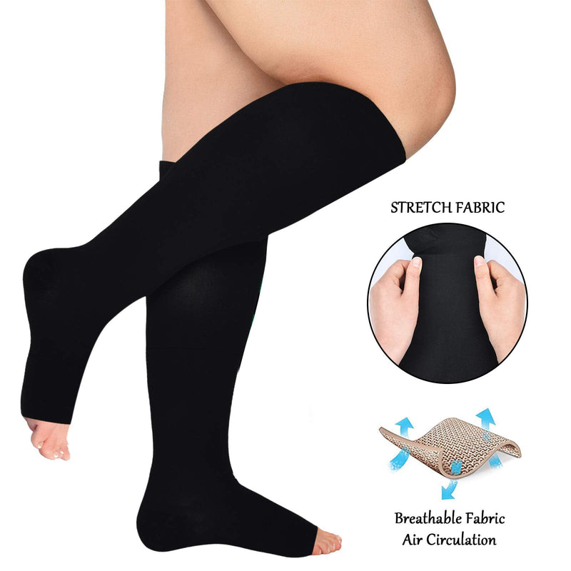 [Australia] - Blahhey 5XL Extra Wide Calf Compression Socks Toeless for Women Men 20-30 mmHg Plus Size Black 5X-Large 
