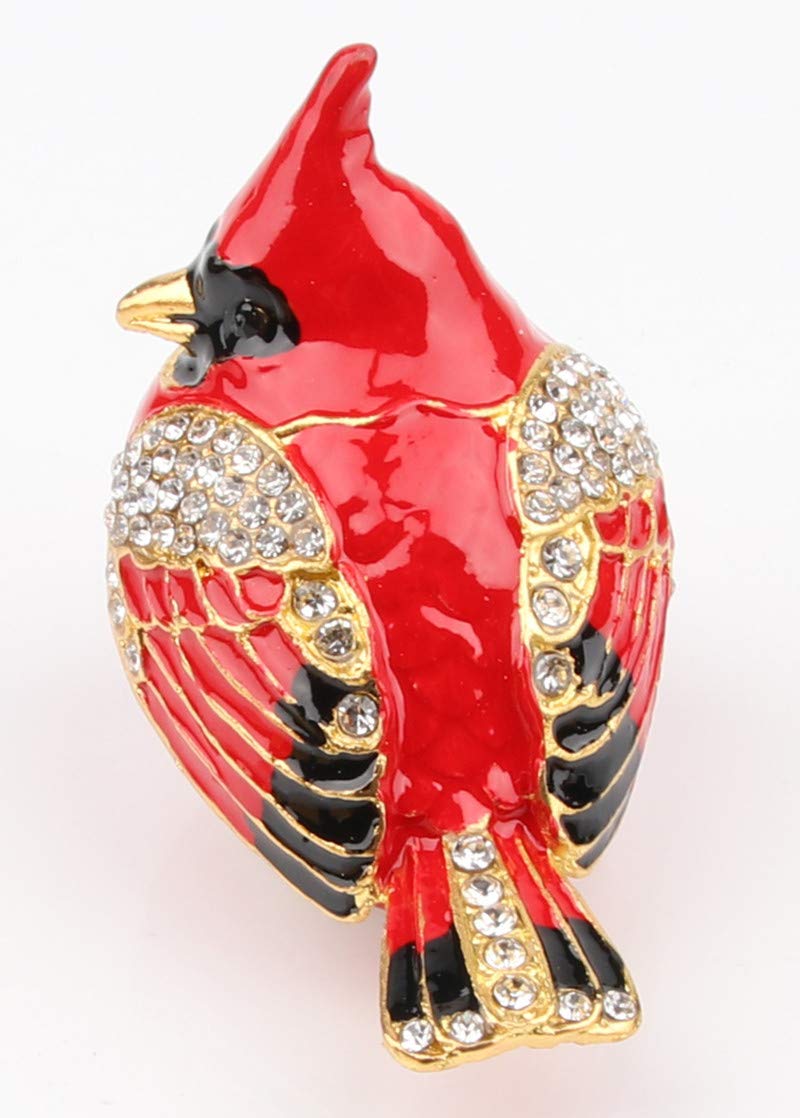 [Australia] - SEVENBEES Bird Trinket Box Metal Enameled Animal Figurines Collectable Wedding Jewelry Ring Holder Organizer Red 