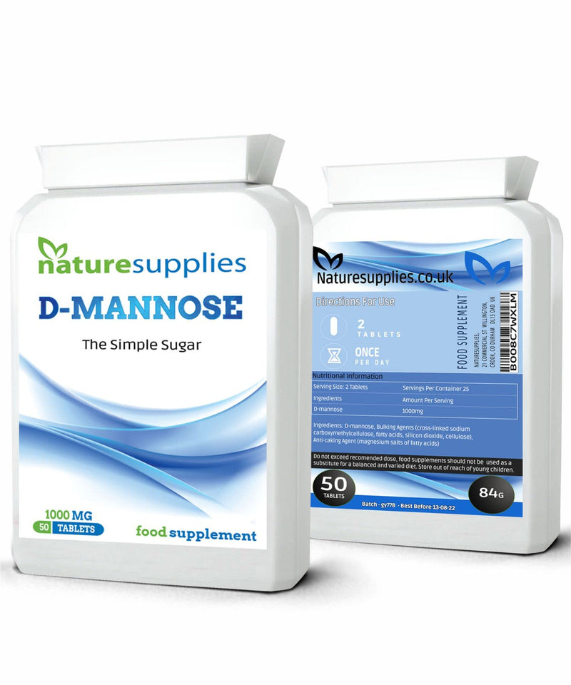 [Australia] - D-mannose Tablets 1000mg - Coated Tablet Easy to Swallow Longer Shelf Life 50 Pack - Suitable for Vegetarians and Vegans, A Premium Mannose Supplement from Naturesupplies 