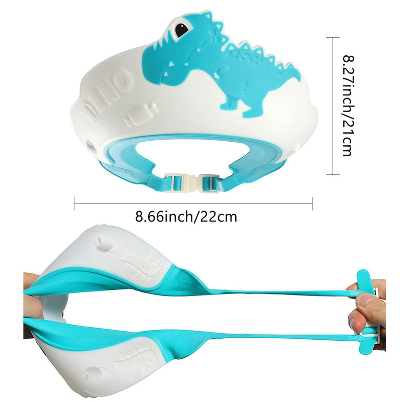 [Australia] - FUNUPUP Baby Shower Cap, Adjustable Kids Shampoo Shower Bath Cap Hair Washing Shampoo Shield Baby Visor for Eyes and Ears Protector (Blue) Dinosaur Blue 