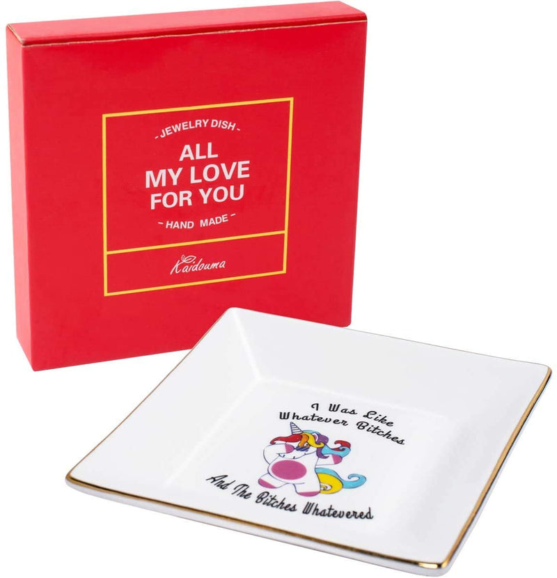 [Australia] - Kaidouma Funny Birthday Gifts for Friend Sister Ring Trinket Dish Ceramic Jewelry Plate Christmas Gift for Her Women – I was Like Whatever Bitches, and The Bitches Whatevered 