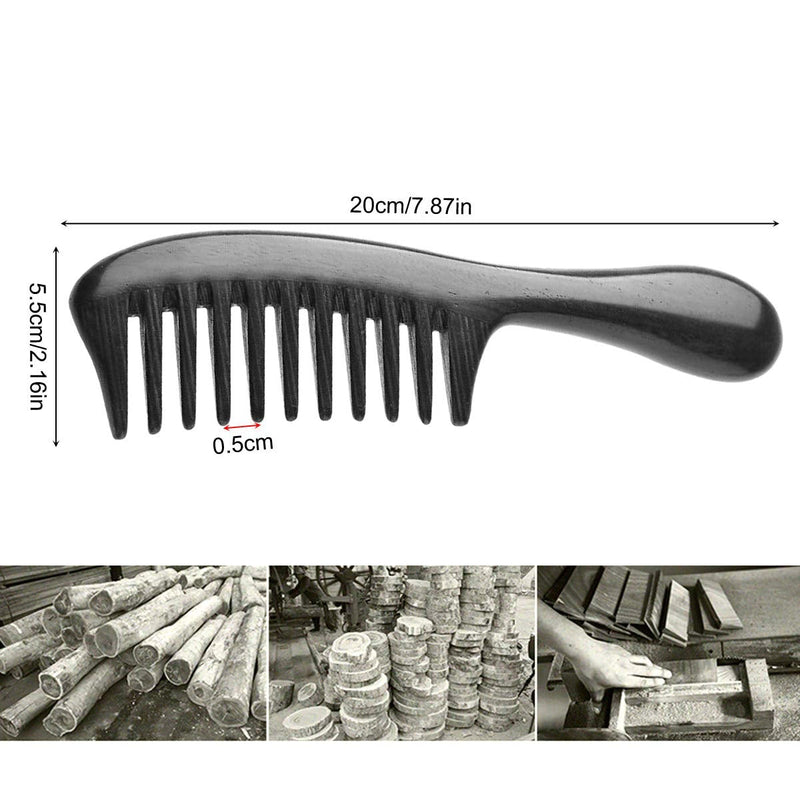 [Australia] - Eqlef Comb Wooden, Wide Tooth Comb Curly Hair Black Ebony Comb Smooth Round Handle 