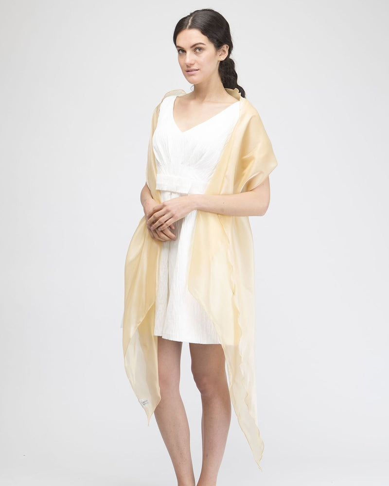 [Australia] - BasicSense Women Shiny Shimmer Wrap Iridescent Shawl for ladies Evening Sparkle Wedding Extra Long Wavy Scallop Shape Finish Scarf Cover Up Bridesmaids Champagne Gold 