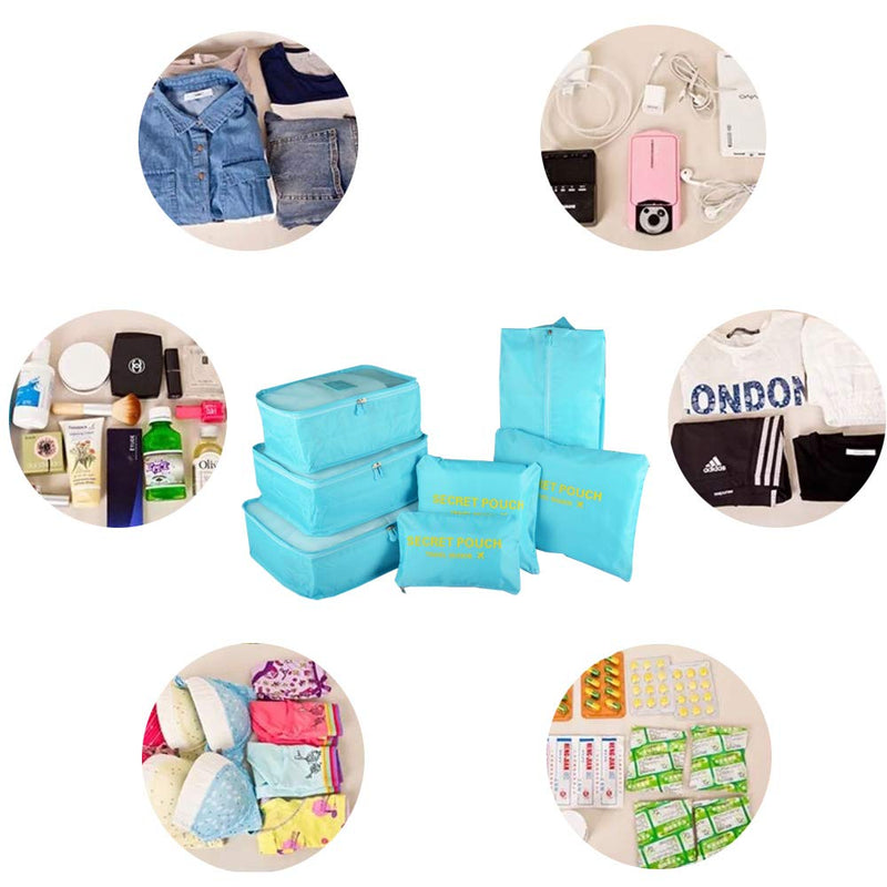 [Australia] - 7PCS Travel Packing Cubes for Suitcases, TOYESS Waterproof Nylon Luggage Organiser Storage Bags Value Set for Backpack, Light Blue 7pcs-light Blue 