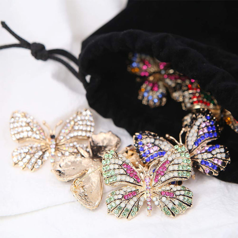 [Australia] - 6PCS Fashion Crystal Butterfly Brooch, Multi-Color Rhinestone Crystal Brooches Pins, Cute Animal Shape Corsages Brooches for Women Decoration 