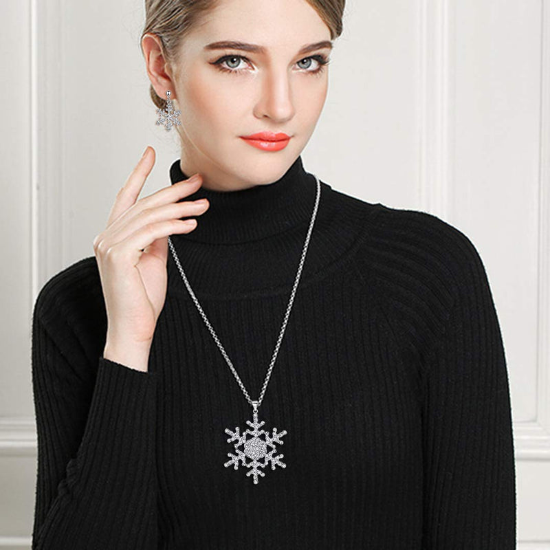 [Australia] - EVER FAITH Austrian Crystal Snowflake Necklace Earrings Set Clear Silver-Tone 