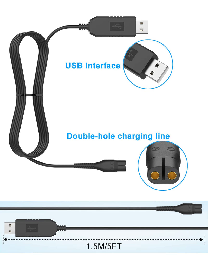 [Australia] - Newding 4.3V A00390 Charger for Philips One Blade QP2520, QP2620, BT3206, BT3208, BT405, MG3730, MG3720, MG5720, MG5730, USB Charging Cable for Philips Norelco, 1.5m Shaver Power Cord with Light 4.3v Cable 