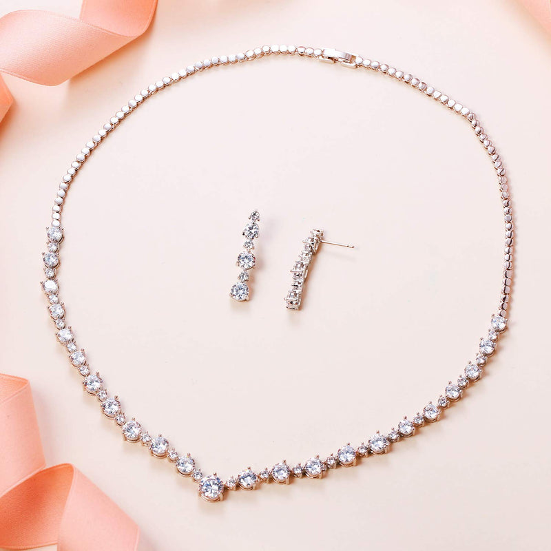 [Australia] - EVER FAITH Wedding Silver-Tone Clear Zircon CZ Flower Circle Necklace Earrings Set 