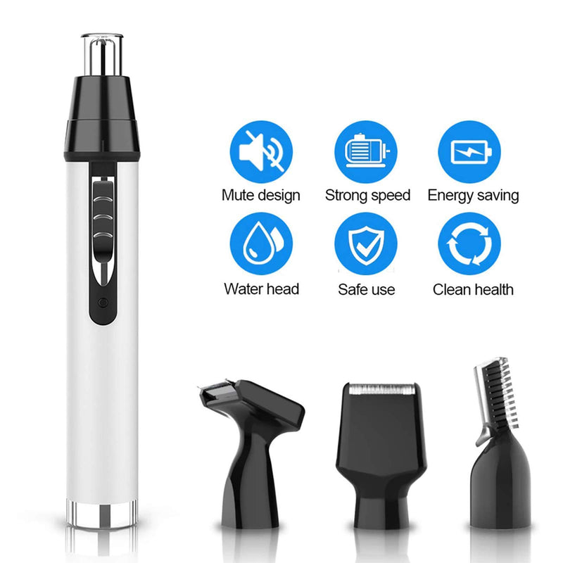 [Australia] - Ear and Nose Hair Trimmer for Men,Professional USB Rechargeable Nostril Nasal Hair Vacuum Cleaning System,4 in 1 Lightweight Waterproof Hair and Beard Clippers for Women (White) 