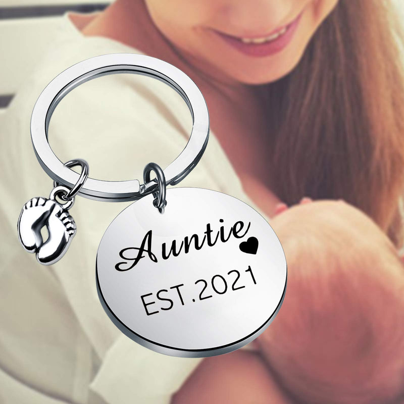 [Australia] - BNQL New Auntie Gifts Keychain Auntie EST.2021 Keychain Auntie Jewelry Gifts for New Auntie First Time Auntie Gifts 