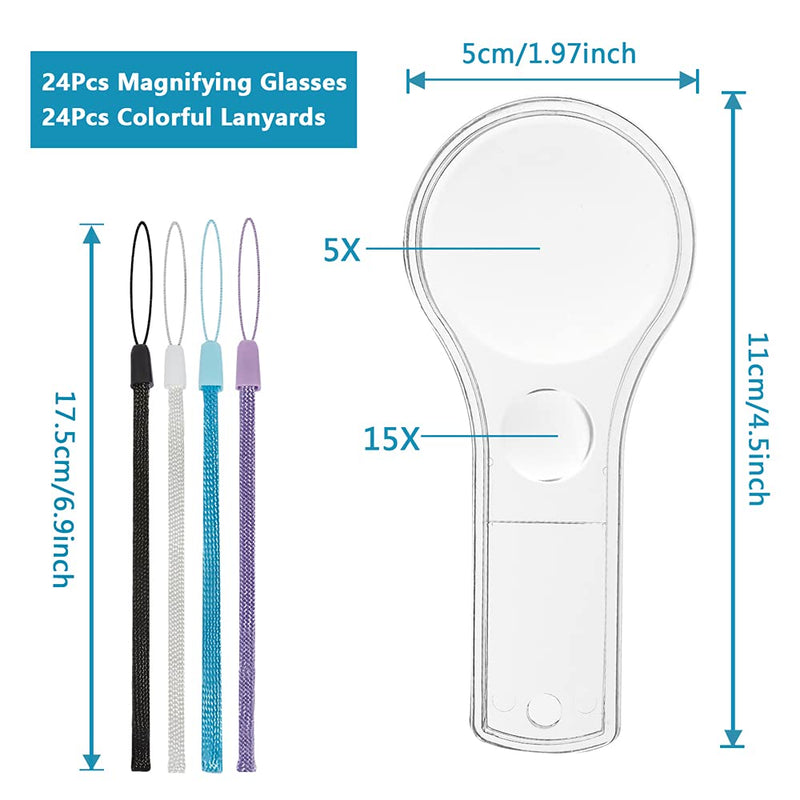 [Australia] - IRCHLYN 24 Pack Plastic Magnifier, Mini Magnifying Glass 5X and 15X Handheld Reading for Kids Home, Classroom, Outdoor Science Observation Hand Lens 