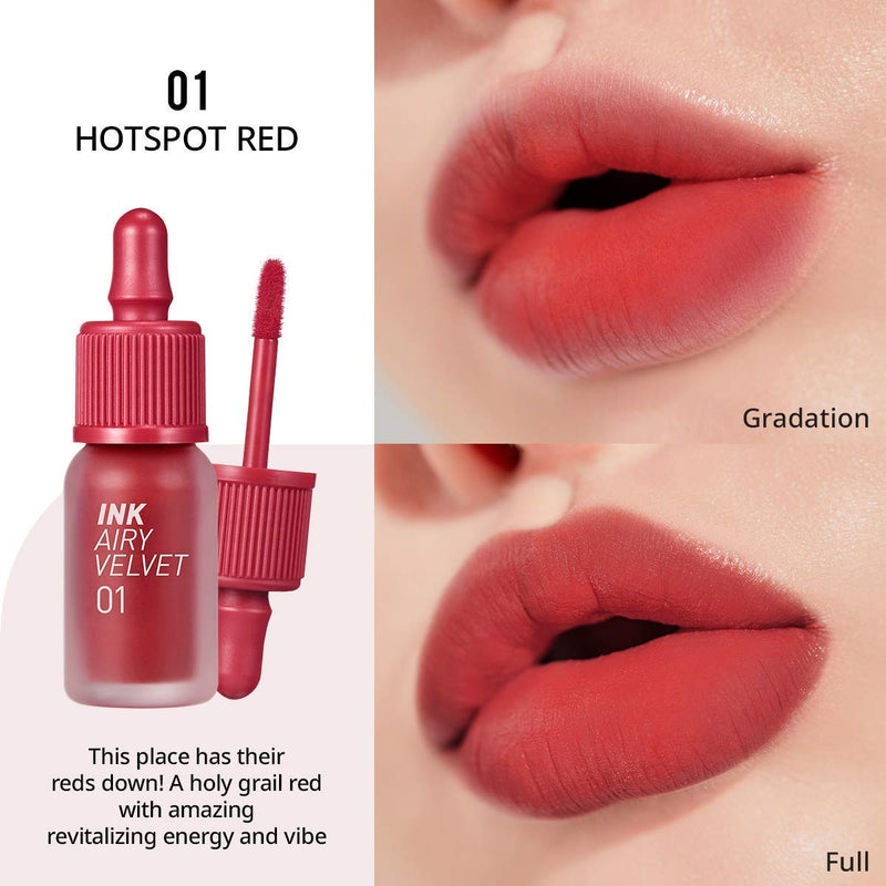 [Australia] - Peripera Ink Airy Velvet Lip Tint | High-Pigmentation, Lightweight, Soft, Moisturizing, Not Animal Tested | Hotspot Red (#01), 0.14 fl oz 0.14 Ounce 01 Hotspot Red (AD) 